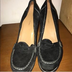 Marc Fisher black suede loafers wedges